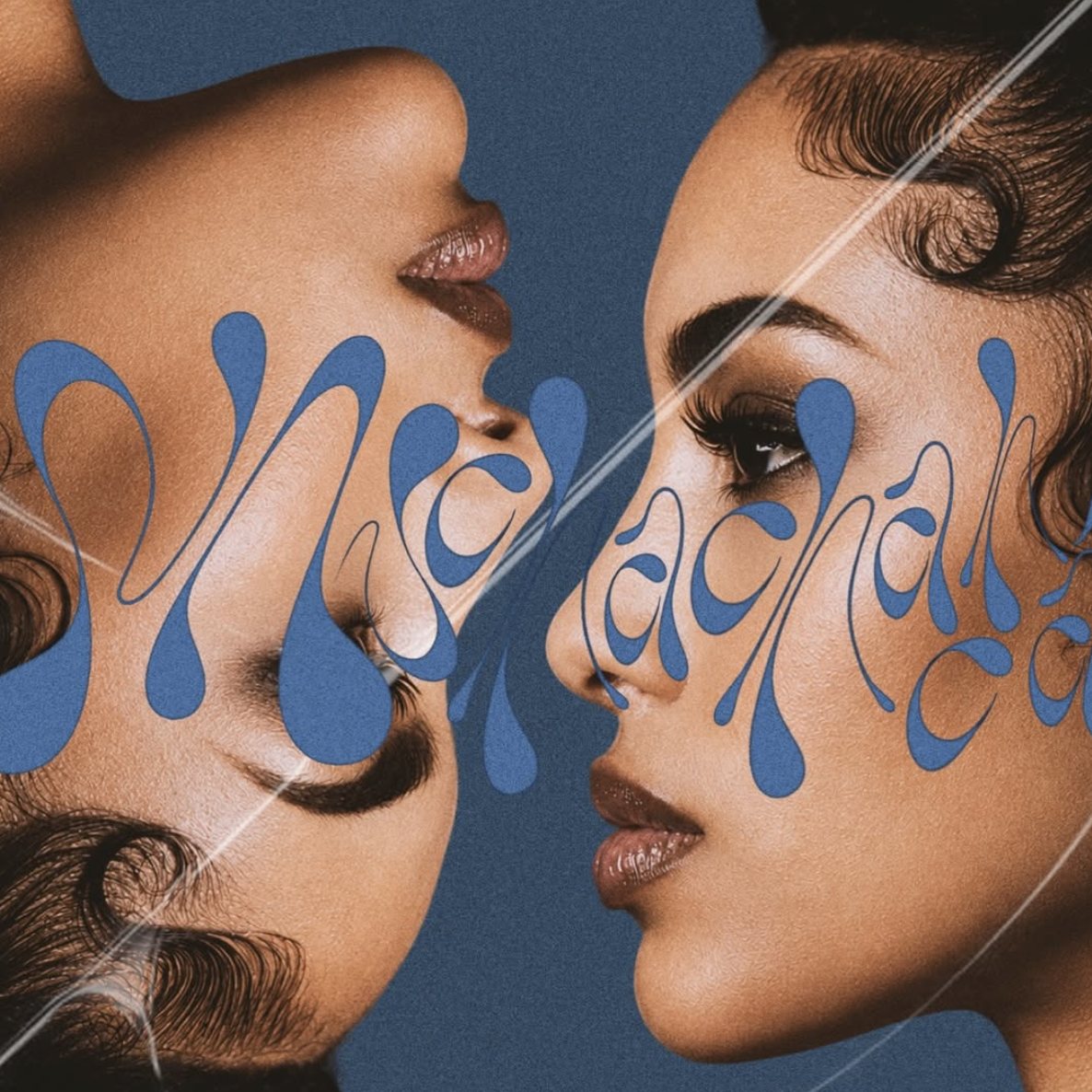 Cover of Muchachacha by Gelatte: two faces in profile on a blue background with fluid lettering